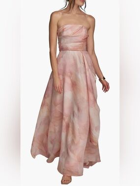 Donna Karan New York Abstract Floral Strapless Gown NWOT SIZE 4